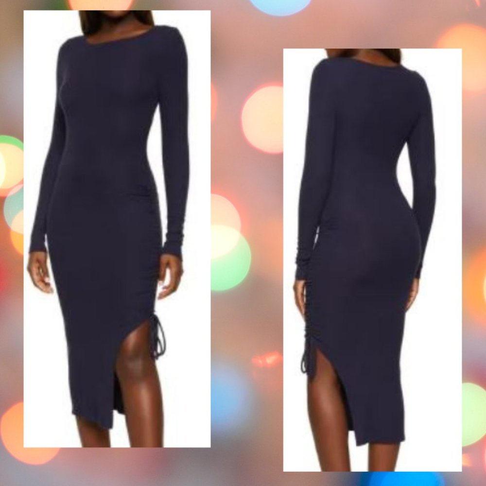 Ribbed Knit Dress - Navy Blue